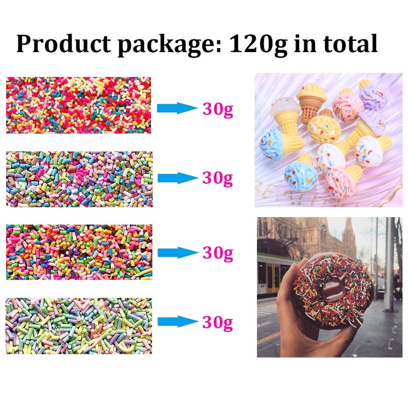 EHOPE Fake Sprinkles Faux Sprinkles Clay Sprinkles For Resin Nail Art Slices Polymer Slices Fake Candy Sugar Sprinkles for Nail Art DIY Crafts Cake Phone Case (Sugar granules-120g-4 colors) - Image 2